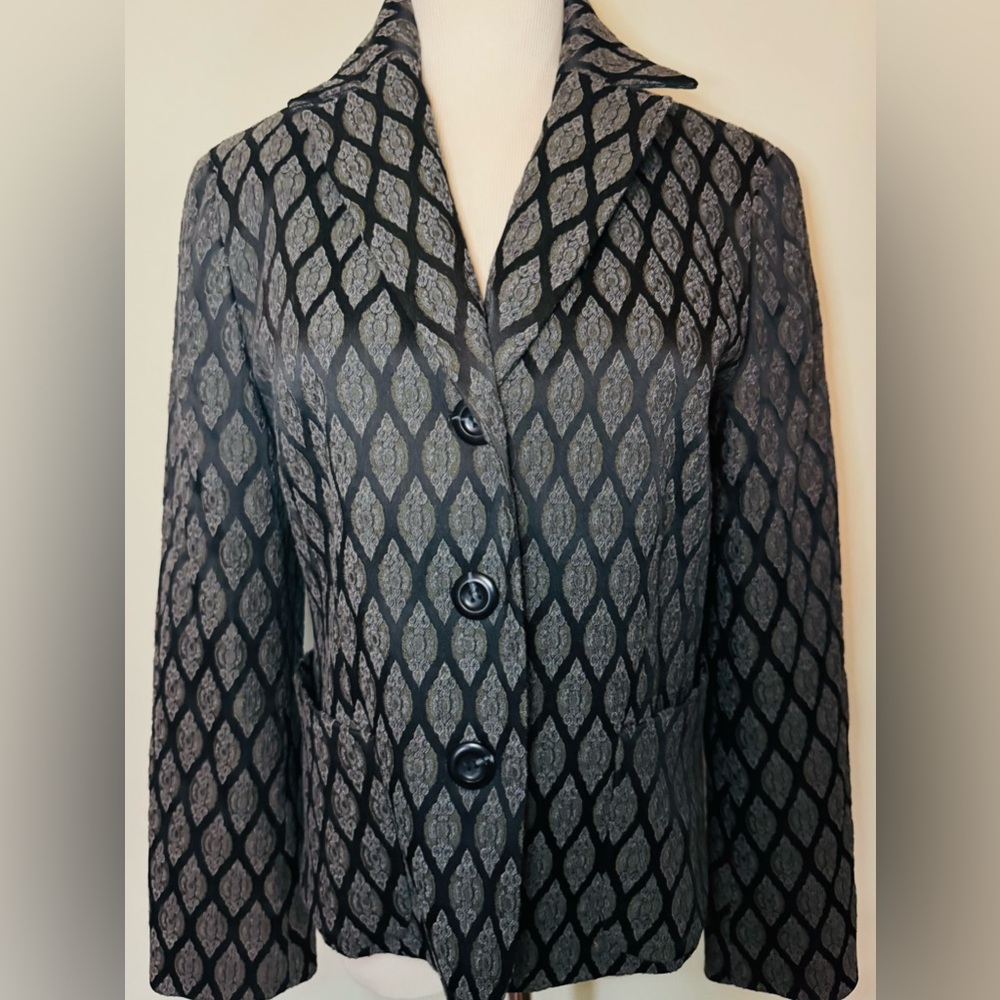[Renfrew]  Black and Silver Gray Print Lined Blazer Sz: 4